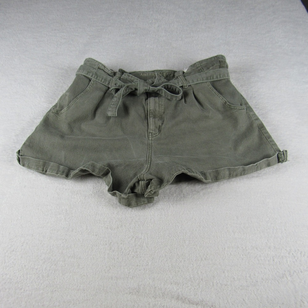 American Eagle Paperbag Mom Shorts Womens 18 Olive Green Tie Waist Stretch